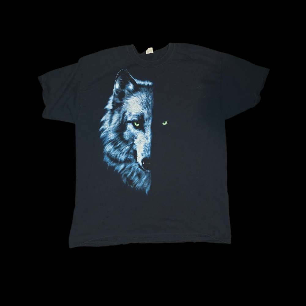 Black Short Sleeve Tee with Blue Wolf Graphic
